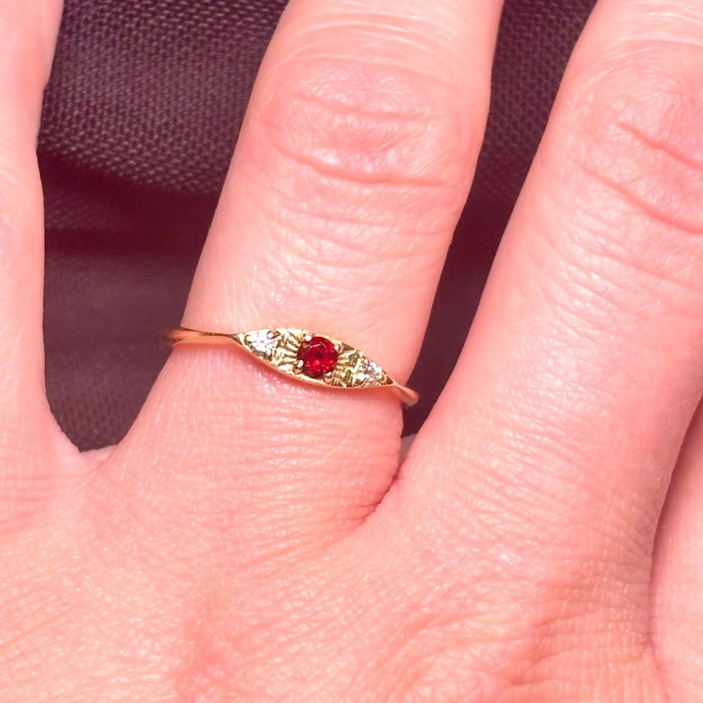 Ruby and Diamond Accent Gold-Plated 925 Sterling Ring